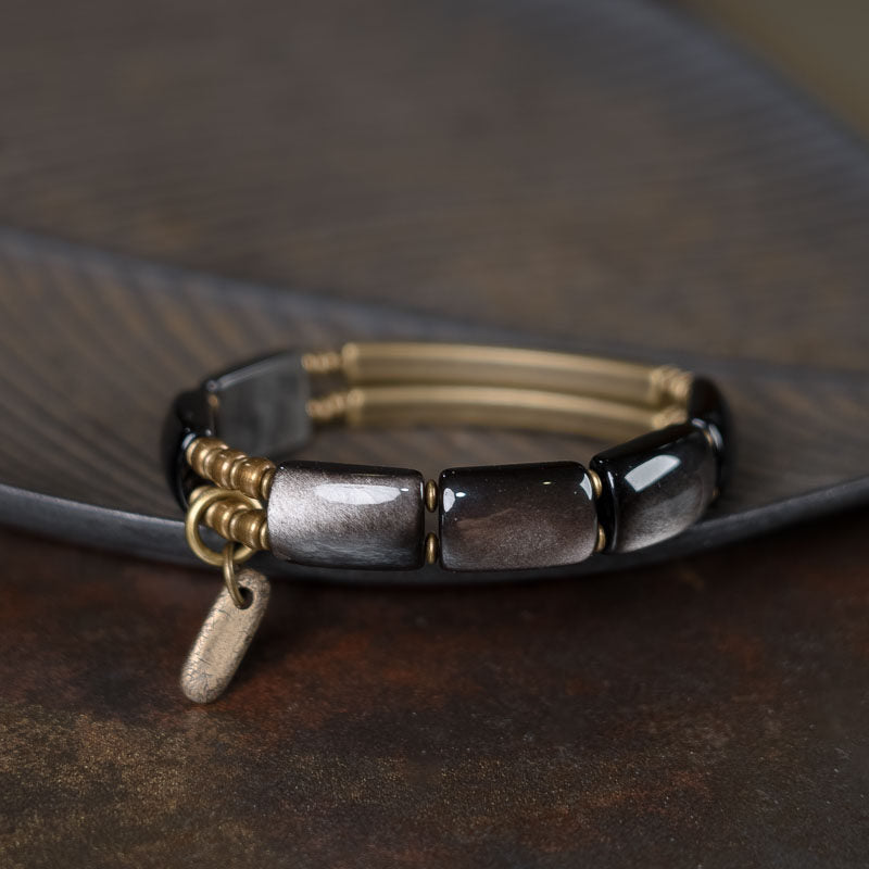 Resonance Silver Obsidian Bracelet
